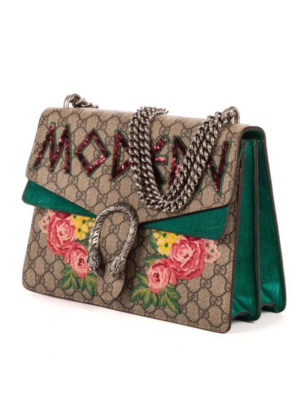 Gucci Dionysus Modern Sequin & Floral Embroidery Beige Green GG Supreme Canvas - Picture 2 of 11